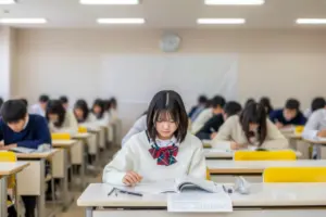 テストを受ける中学生